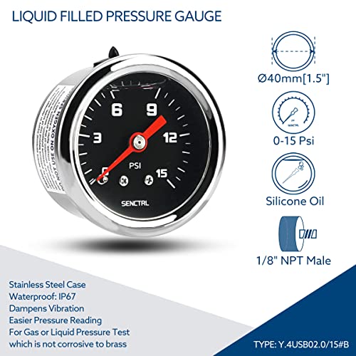 Senctrl Y.4USB02.0/15#B 0-15 Psi Fuel Pressure Gauge thumb #1