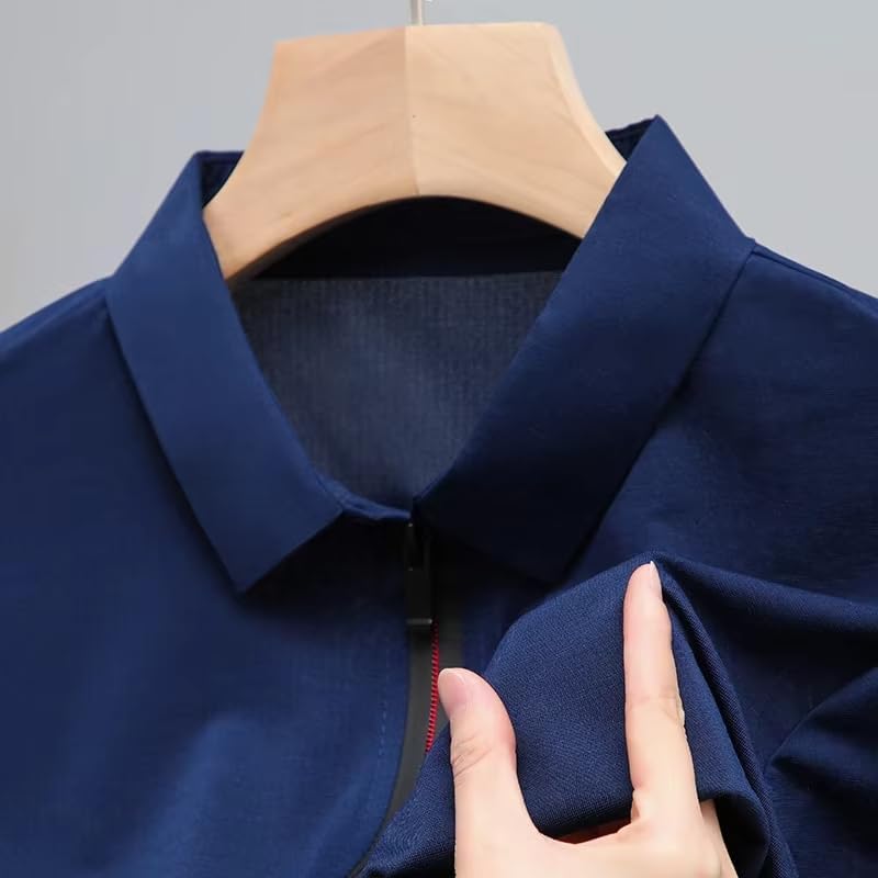 Men's Zipper Polo Shirt Casual Short Sleeve Polo T Shirt Classic Fit Shirts