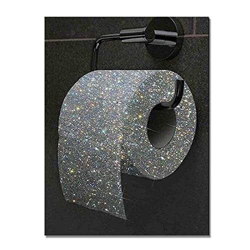Canvas Schilderij Wall Art Wc Papierrol Kleur Glitter Diamant Creatieve Print Foto 'S Voor Badkamer Decor Poster 60x80 Cm (24x32in) Frameloos - Afbeelding 6