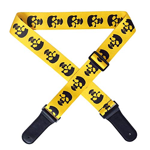 Guitar Strap Adjustable,Skull Pattern Leather Head Guitar Shoulder Strap for Acoustic Electric Bass Ukulele (yellow) Playing Accessories Performance Accessories - Image 2