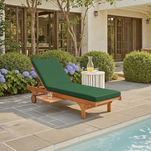 Image of SAFAVIEH Outdoor Collection Newport Natural / Green Cushion Built-in Side Table Adjustable Chaise Lounge Chair