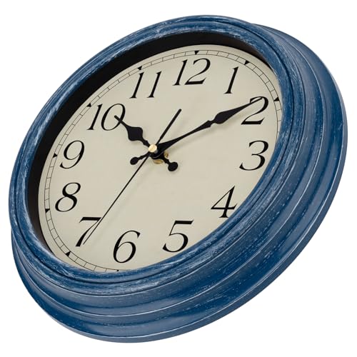 Image of Foxtop 12 Inch Wall Clocks Battery Operated Silent Non-Ticking Classic Vintage Retro Wall Clock Decorative for Office Living Room Kitchen Home (Blue)