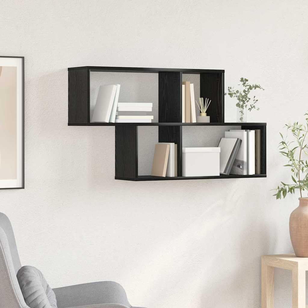 Regał ścienny, czarny, materiał drewnopochodny, 100 x 20 x 53 cm, 4 półki do salonu, sypialni, korytarza, kuchni, łazienki, gabinetu, z dużą ilością miejsca do przechowywania i zajmuje mało
