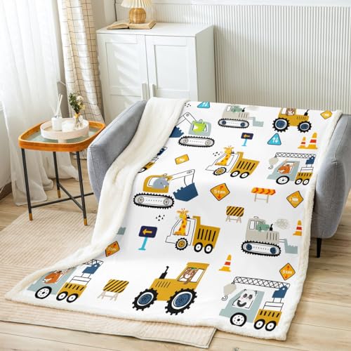 Construction Enfants Laine Couverture 100x130cm Cerf Giraffe pour Canapé Lit Décor Tracteurs Peluche Couverture Excavatrice Sherpa Décor