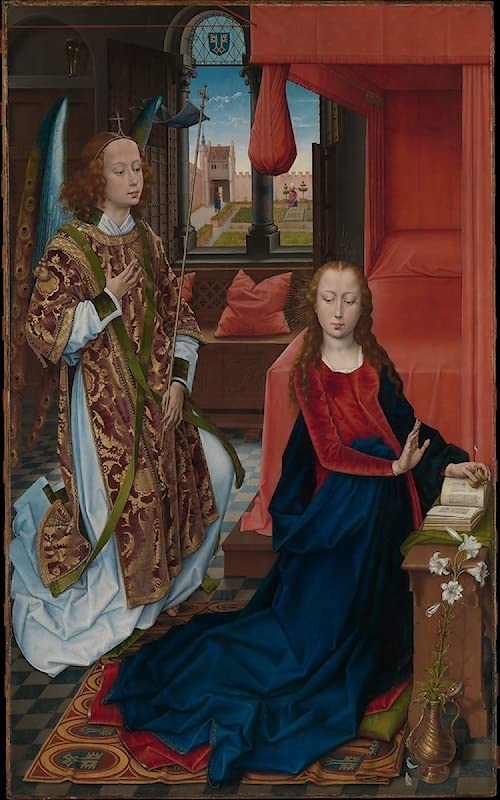 Lienzo de La Anunciación de Hans Memling, cuadro decorativo para salón y oficina de 60x90 cm