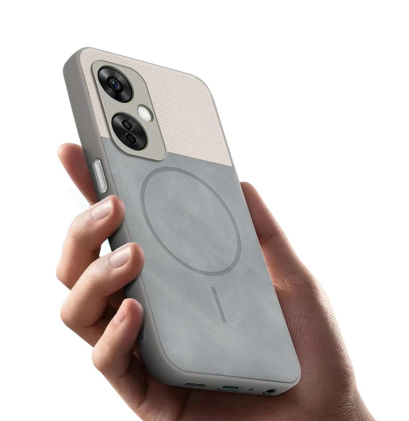 Image of Bintage CASE Dual-Leather Mac Safe Design Phone Case| Soft Touch Finish | Full Camera Protectection Back Cover Compatible for OnePlus Nord CE3 Lite 5G - White & Matelic Grey