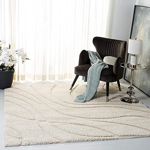Image of Export Quality Microfiber Hand Woven Shaggy Carpet Collection with 2 inch Pile Height Carpet for Living Room & Hall Size 4x4 feet Round coular Ivory