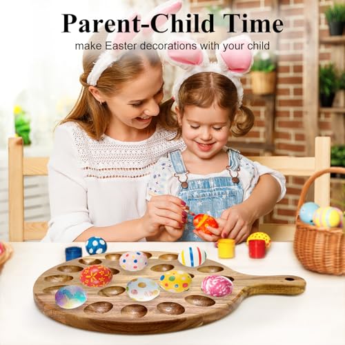 Acacia Wood Deviled Egg Platter Round Tray for Devilled Eggs Container Countertop Kitchen Easter Gift Cheese Charcuterie Board Wooden Serving Dish Large Egg Holder Hosting Essentials Devil Egg Plate