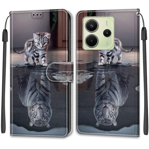 Custodia Portafoglio In PU Pelle Per Xiaomi Redmi Note 14 4G – Motivo Gatto, Magnetica, Con Slot Carte E Supporto