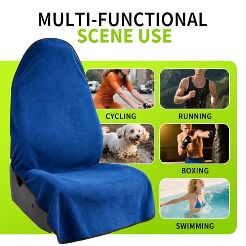 Image of Leader Accessories Waterproof One Towel Seat Cover for Car Truck Front Seat Deep Blue Machine Washable - After The Gym, Runs, Swimming | Universal Non-Slip, Fits Car Truck SUV, Machine Washable, For Dog & Kid, Pets, Yoga, Gym, Beach, Swimming, Outdoor Sports