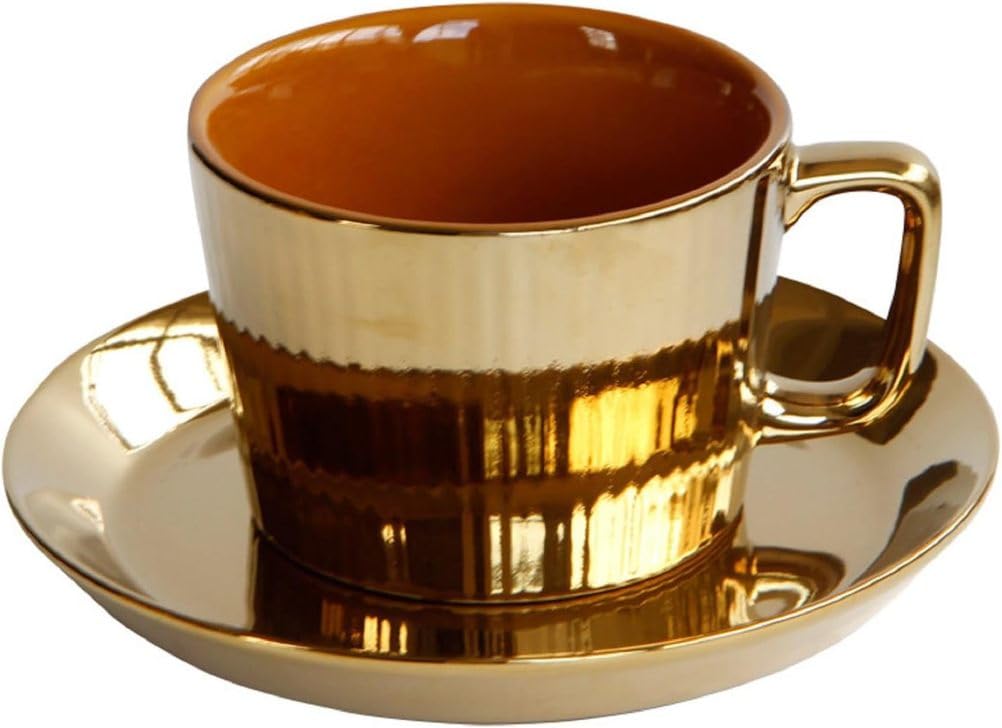 Juegos de Taza y Platillo de Cerámica, Hermosa Taza de Café Dorada, Taza de Cerámica Dorada, Juego de Taza y Platillo para Capuchino