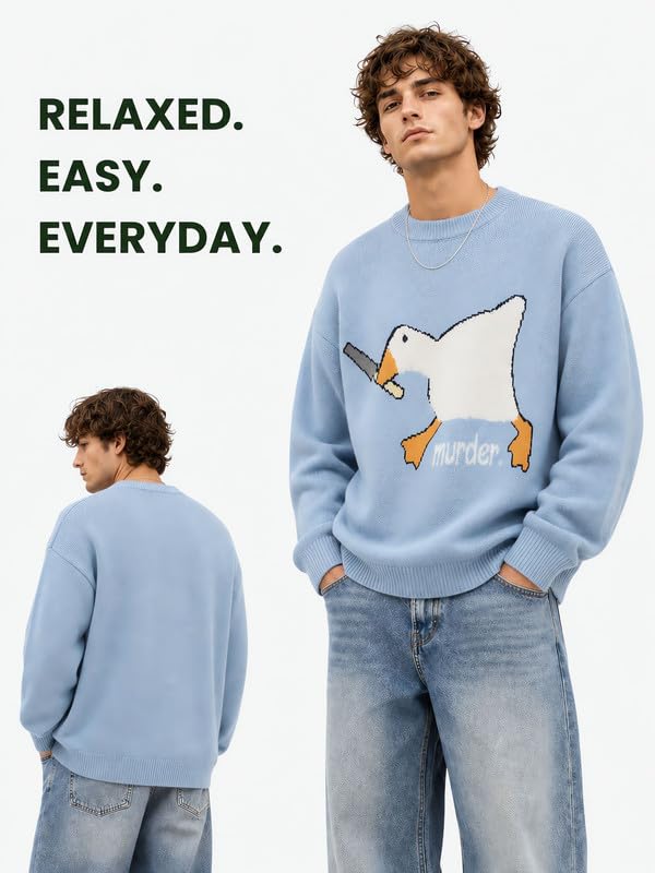 Image of Vamtac Mens Oversized Sweater Vintage Graphic Pullover Crewneck Knit Jumper Y2K Unisex Streetwear 2026 Fall Tops