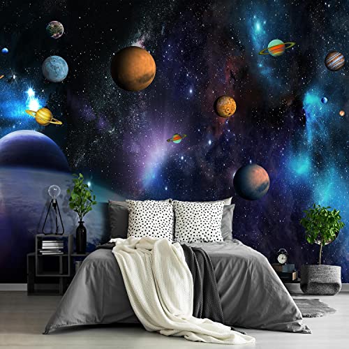 Fightal - Kids Planet murals Galaxy Backdrop Solar System Starry Night Sky Ceiling Home Theater Universe for Living Room Bedroom Wallpaper 195"x120" (It's not Peel and Stick)