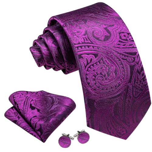 Image of Barry.Wang Paisley Tie Fashion Set Hanky Cufflinks Neckties for Men Woven Silk