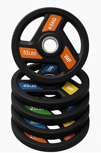 Miniatura 6 de Tri-Grip - Pares de discos de peso olímpicos, placas de hierro fundido con revestimiento de goma para gimnasio en casa y entrenamientos de fitness,