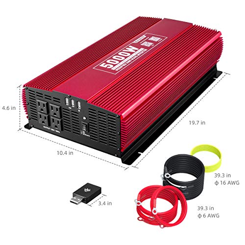 KINVERCH 5000 Watts Power Inverter 12V to 110V, Modified Sine Wave Car Inverter, Dual 110 Volt AC Outlets, Hardwire Kit, DC to AC Converter with Bluetooth APP Remote Control