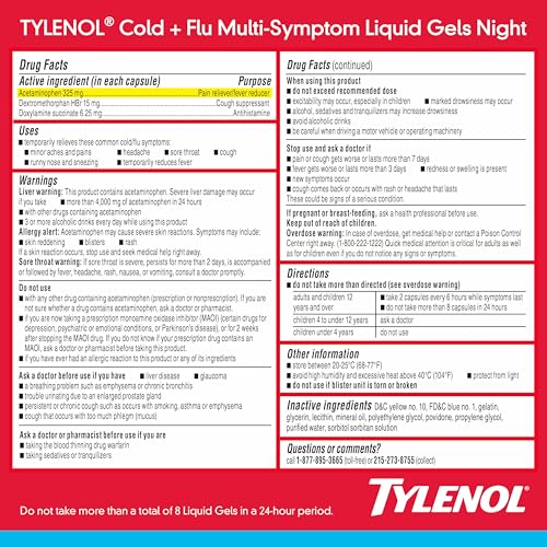 Tylenol Nighttime Cold & Flu Multi-Symptom Liquid Gels, 24 ct - image 6