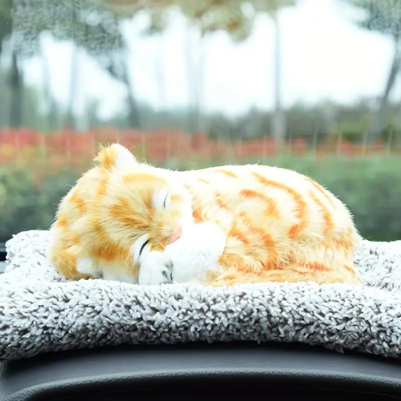 Image of 4Korner Decor Model Sleeping Cat Design Showpiece (Orange) | Car Dashboard Ornament | Home Decor | 130g | 14cm x 19cm x 5cm