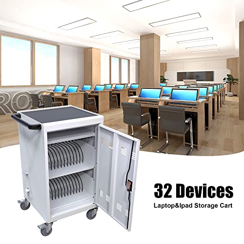 30 Device Mobile Charging Cart For Ipads,Chromebooks,Tablets And Laptop,Netbooks Easy Assembled Chromebook Charging Station Cart 17-Inch Charging And Storage Cart,Front & Back Access Locking(White) #TOP5