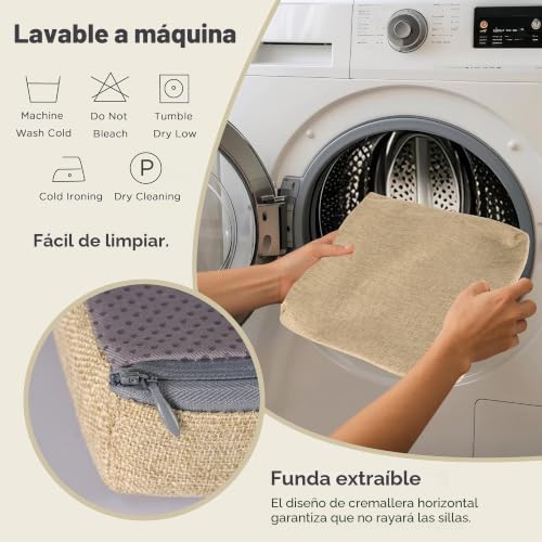 Cojines para silla extraíbles lavables con esponja confortable pack de 4 crema 7