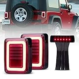 Upgraded Jeep Wrangler JK LED Tail Lights Smoked & Smoked Third High Brake Light - Reverse Lights Turn Signal Lamps Brake Lights Running Lights for Jeep Wrangler JK 2007-2017, 1 Year Warranty