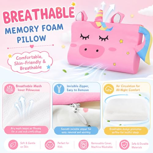 Miniatura 5 de Garomia Schlummerkids Cojín Calmly Para Niños, 44 X 27 Cm, Diseño De Unicornio, Ergonómico, Con Diseño De Animales Kawaii, Con Funda De Almohada Para Sueños Suaves