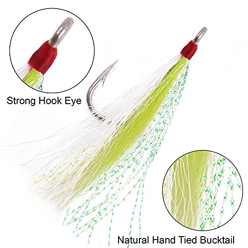 Bucktail Teasers Fishing Hook - 8Pcs Saltwater Fishing Jig Stainels Steel Hook With Crystal Flash Feather Fluke Fishing Lures For Fluke Catfish #TOP3