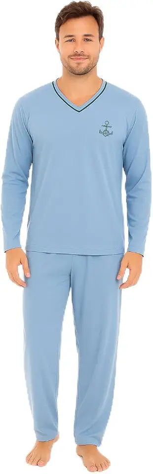Pijama Masculino Adulto Inverno Camisa Manga Longa e Calça Comprida de Malha