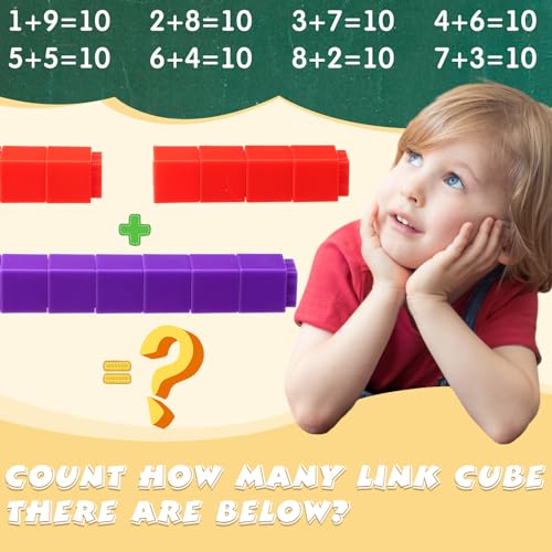 Image of Jenaai 300 Pcs Linking Cubes with Storage Container Counting Cubes, Colorful Plastic Counting Block, Math Manipulatives Classroom Learning Supplies for Preschool Kindergarten(Yellow)