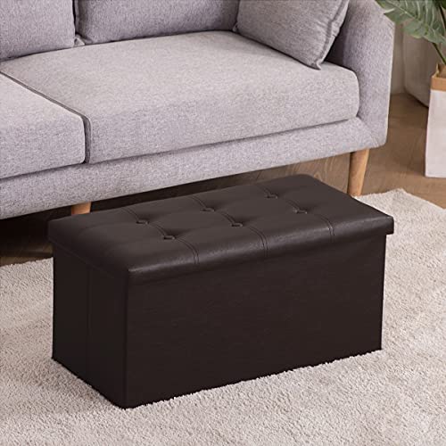Youdesure Folding Storage Ottoman Bench, 30 Inch Faux Leather Footrest Couch For Living Room, Storage Bench With Padded Seat For Bedroom Hallway, Holds Up To 350Lbs, Brown #TOP1