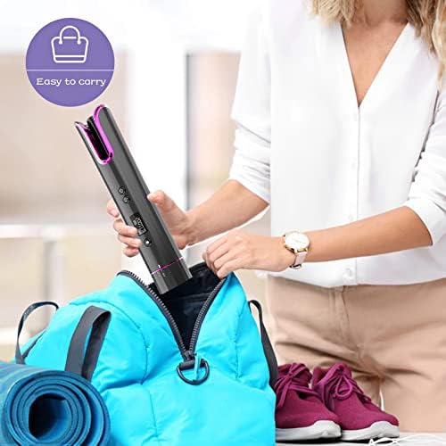HuiJuKeJi Automatic Hair Curler, Wireless Curling Iron with 4 Adjustable Temperature & Timer 4800mAh Rechargeable LCD Display Cordless Hair Curler Wand Fast Heating, Long-Lasting Hairstyle
