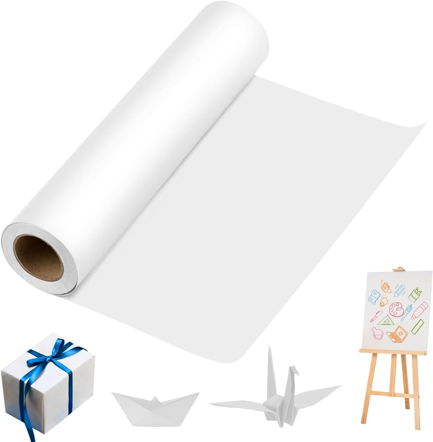 White Wrapping Paper 12"×1200" Art Craft Paper Roll for Kids, Wrapping Paper for Gifts, White Easel Paper Roll for Painting Drawing, White Construction Paper
