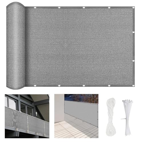Balkonbespannung Nach Mass 800 x 35 cm Blickdichte Wind Uv-Schutz, Balkonverkleidung Sichtschutz, mit Kabelbinder Und Kordel, für Balkon Zaun Garten, Hellgrau