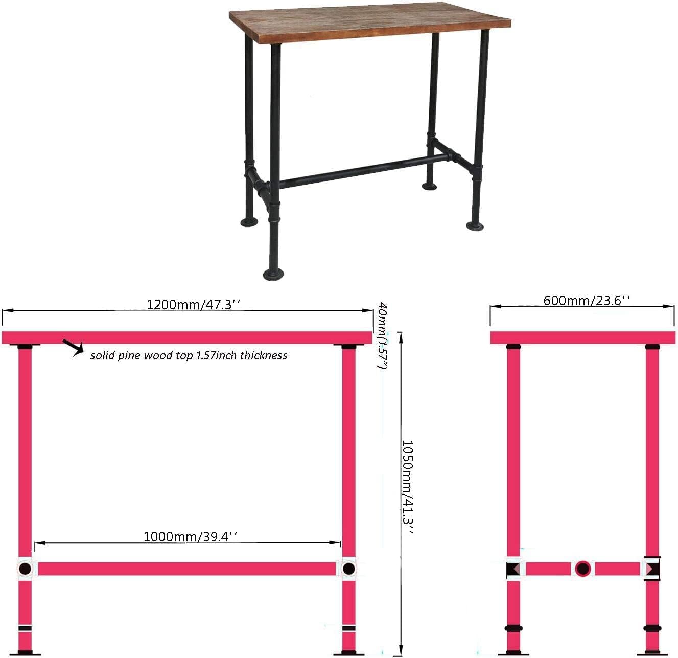 Diwhy 5 Piece Bar Table and Barstool Set Industrial Rectangular Pipe Dining Pub Bar Desk and Kitchen Counter Height Adjustable Stool with Iron Backrest Black(1 Table + 4 Chairs)