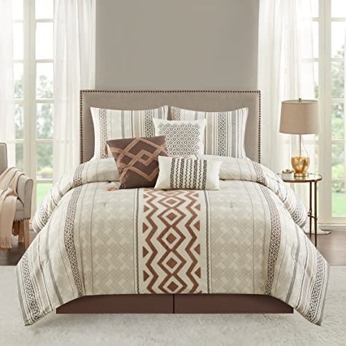 Stratford Park Bedding Terry Print Geometric Embroidery 7 Piece Comforter Set, Beige/Ivory, California King