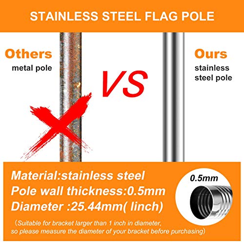 Evertoco 6Ft Stainless Steel Flag Pole, Tangle Free Flag Poles For 3X5 Flags, Rust Free Flag Pole Kit, Outdoor Flag Pole For House Yard Garden, 1Inch Diameter Flagpole With Aluminum Alloy Rings #TOP2