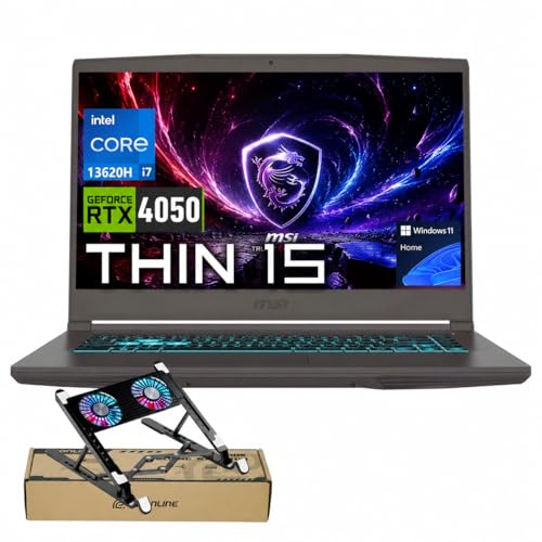 Image of msi Thin 15 Core i7 Gaming Laptop, GeForce RTX 4050, Intel Core i7-13620H, 15.6 inch 144Hz FHD IPS-Level, 64GB RAM, 4TB SSD, HDMI, Blue Backlit Keyboard, HD Webcam, Wi-Fi 6E, Windows 11 Home, w /Bundle
