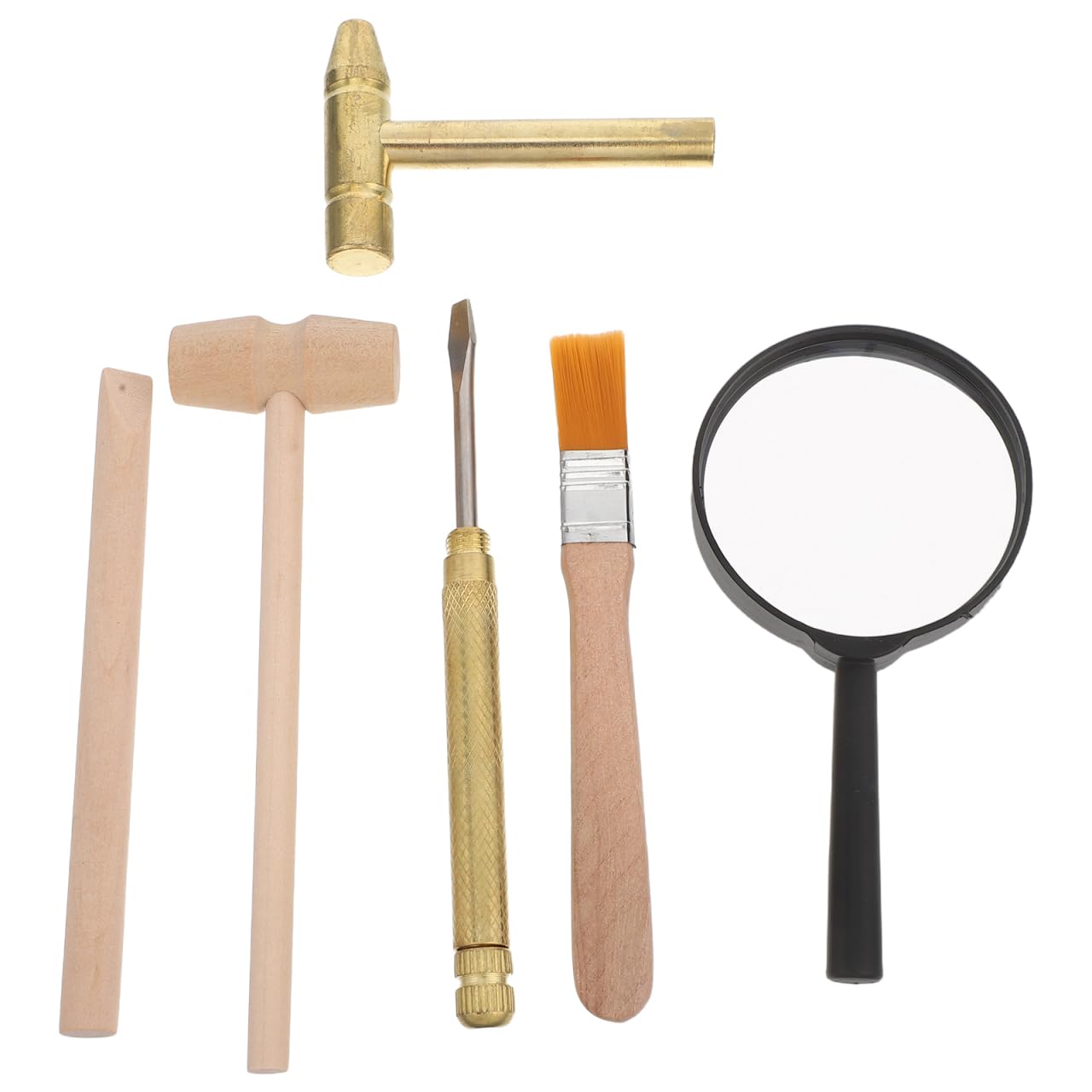 Veemoon Utensili per sepoltura in legno per bambini, martello scalpello, legno per bambini con martello scalpello pennello lente d'ingrandimento per apprendimento fai da te