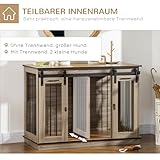 PawHut Hundekäfig, Hundehütte mit Zweiraum-Option, Haustierkäfig mit Doppeltüren, Hundebox, Hundehaus für Mittelegroße Hunde, 120 x 60 x 88,5 cm, Eiche