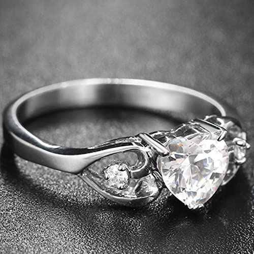 Stainless Steel Heart Shaped Simulated Diamond Solitaire Wedding Engagement Proposal Ring4