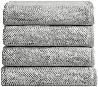100% Cotton Quick-Dry Bath Towel Set (30 x 52 inches) Highly Absorbent, Textured Popcorn Weave Bath Towels. Acacia Collection (Set of 4, Light Grey)