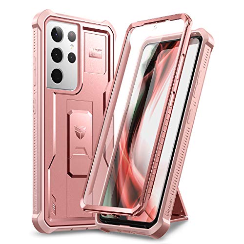 Image of Dexnor for Samsung Galaxy S21 Ultra Case, [Built in Screen Protector and Kickstand] Heavy Duty Military Grade Protection Shockproof Protective Cover for Samsung Galaxy S21 Ultra 5G, 6.8 inch Rose Gold
