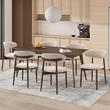 COLAMY Chaise de Cuisine en Set de 6, Chaises à Manger Modernes avec Dossier Rigide, Chaises de Salle à Manger en Tissu avec Pieds en Bois pour Salle à Manger, Cuisine, Restaurant, Beige