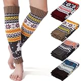 Syhood 4 Pairs Cable Knit Leg Warmers Women Winter Knitted Crochet Knee Boot Stockings Cuffs Long Legging Socks(Gray, Wine Red, Coffee, Khaki,Deer)