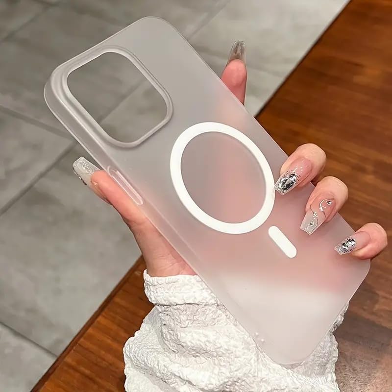 Image of COVERLY Luxe Translucent Slim Paper Back Matte Finish Magnetic Wireless Charging PC Hard Skin-Friendly Simple Cute Solid Candy Case for Apple iPhone 17 (Clear)