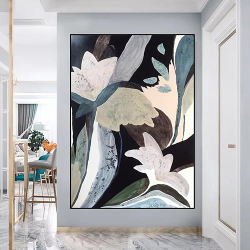Tableau abstrait bleu et noir encadré de qualité premium par AEFOUU