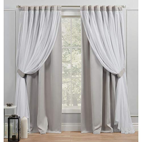 EXCLUSIVE HOME Catarina Layered Solid Room Darkening Blackout and Sheer Hidden Tab/Rod Pocket Top Curtain Panel Pair, 52"x96", Cloud Grey, Set of 2 by Exclusive Home - Used condition - US$21.00