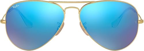 Vista 2 de Ray-Ban RB3025 - Gafas de sol grandes estilo aviador, color dorado mate con espejo azul (11217) 3025 11217 2.441 in auténticos, Lente espejo azul
