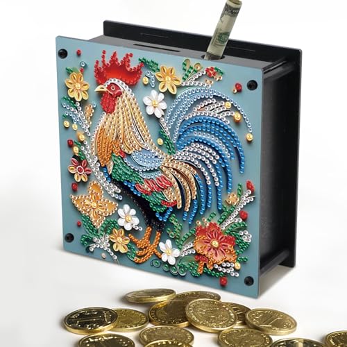 Tirelire acrylique peinture diamant coq kit décoration adulte