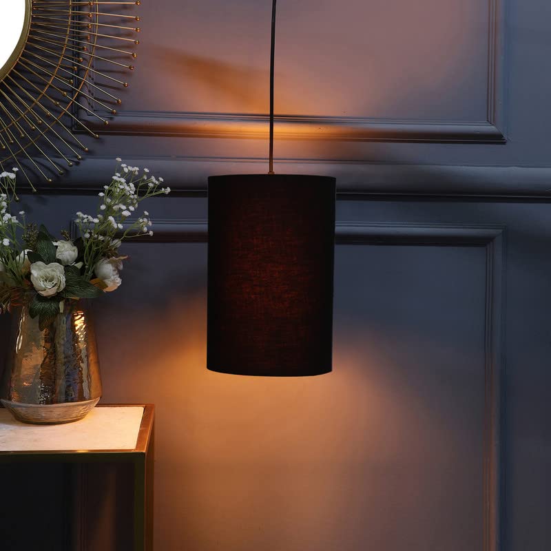 Image of Black Color, Classic Pendant Cylinder Lamp Shade, Decorative Light Lamp, Hanging Spotlight with Fixture (Beige), 40Watts, Black Canopy -: Pack of 1 (6 * 10 Inches)